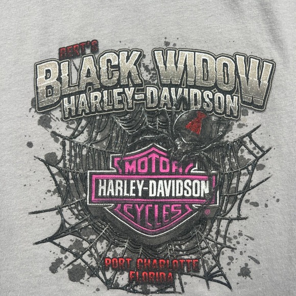 Harley-Davidson Women's Gray L Tank Top Lace Back Glitter Black Widow - Picture 7 of 8